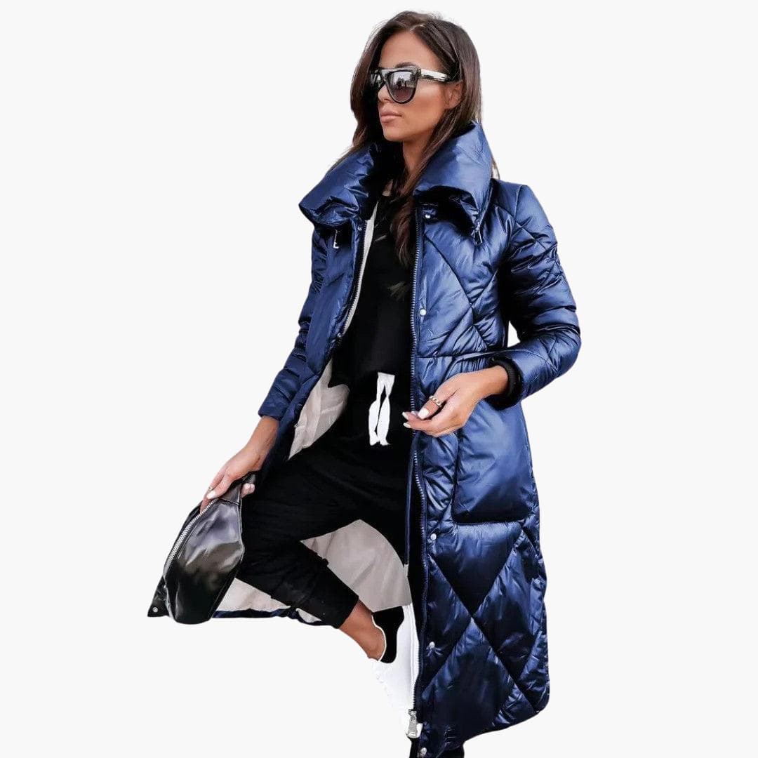 Paige Women's Long Puffer Coat | Quilted Zip Front, Extended Length 3