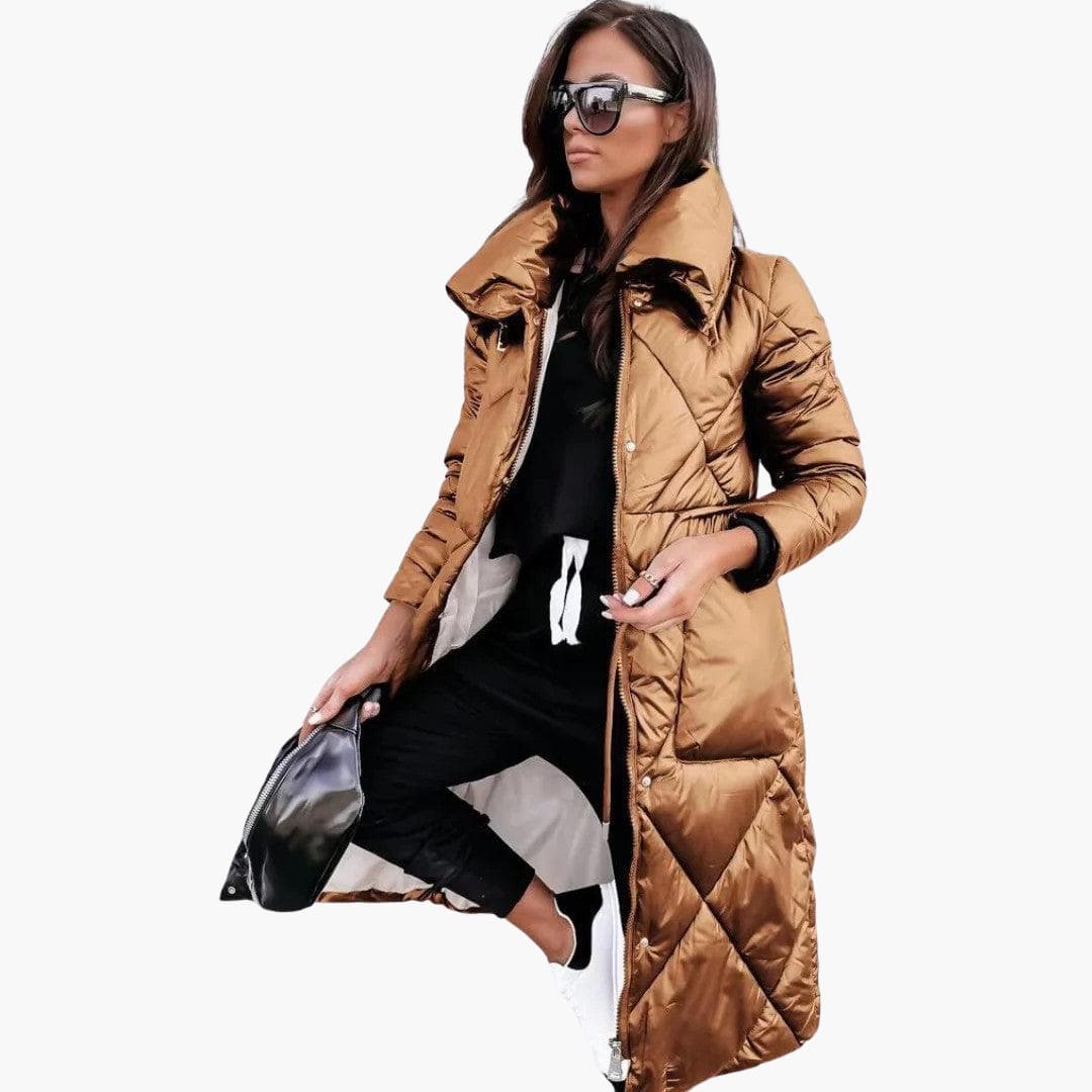 Paige Women's Long Puffer Coat | Quilted Zip Front, Extended Length 4