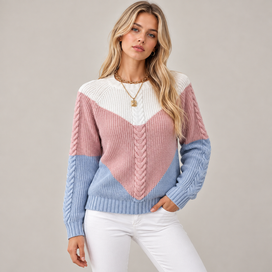 Cora Colour Block Sweater | Soft Chunky Knit, Chevron Design