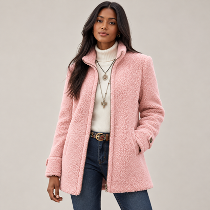 Talia Teddy Fleece Jacket | Zip-Up, High Stand Collar, Side Pockets