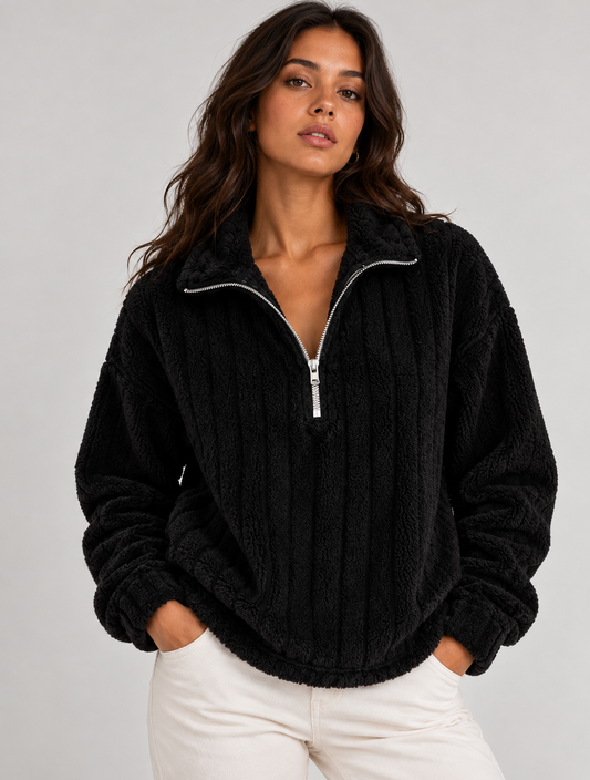 Rina Women's Half-Zip Sweatshirt | Ribbed Fleece, Relaxed Fit