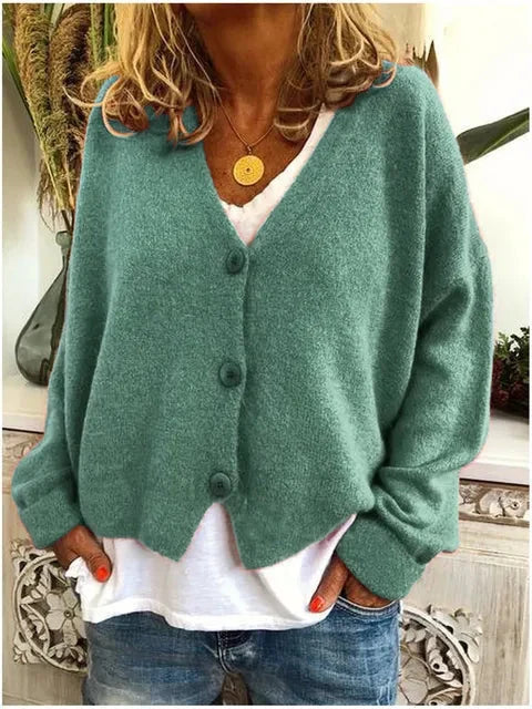 Rina Women's Cropped Cardigan | Soft V-Neck, Relaxed Fit 0