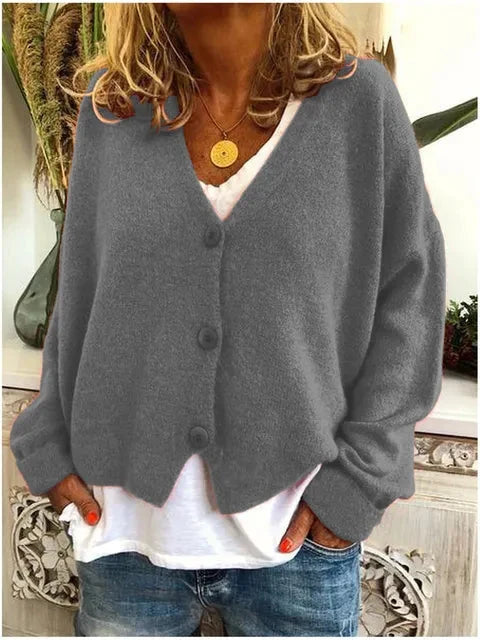 Rina Women's Cropped Cardigan | Soft V-Neck, Relaxed Fit 3