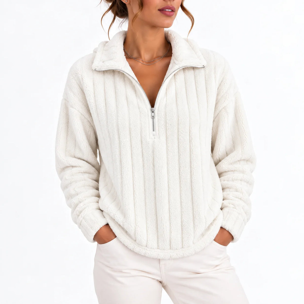 Rina Women's Half-Zip Sweatshirt | Ribbed Fleece, Relaxed Fit 1