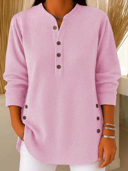 Rina Women's Tunic Top | Ribbed Henley Neckline with Side Button Detail 3