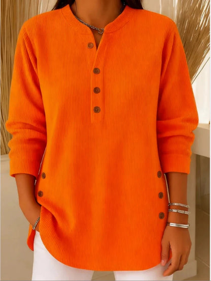 Rina Women's Tunic Top | Ribbed Henley Neckline with Side Button Detail 6