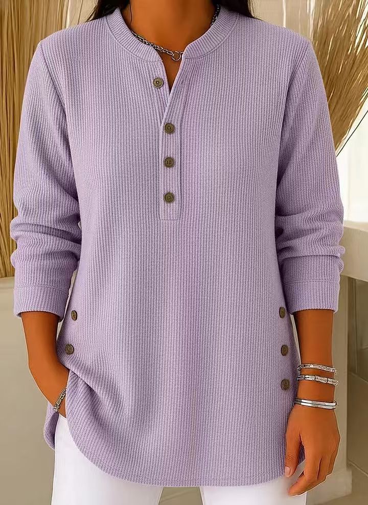Rina Women's Tunic Top | Ribbed Henley Neckline with Side Button Detail 7