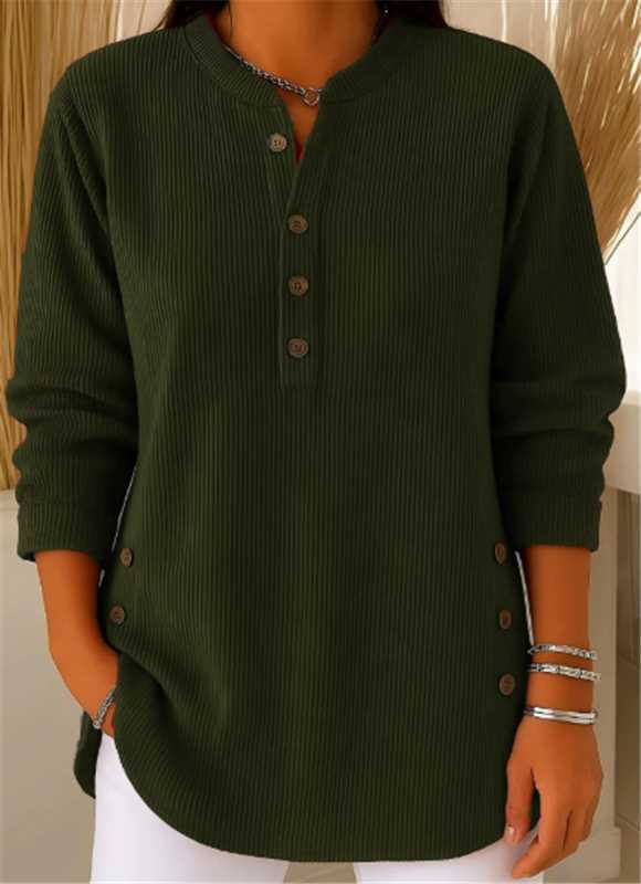 Rina Women's Tunic Top | Ribbed Henley Neckline with Side Button Detail 8