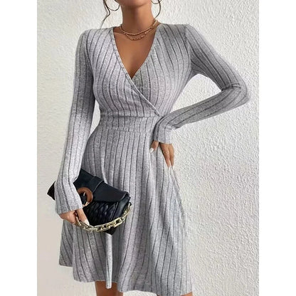 Riva Women's Dress | Ribbed Knit, Wrap Front, V-Neckline, Long Sleeves 2