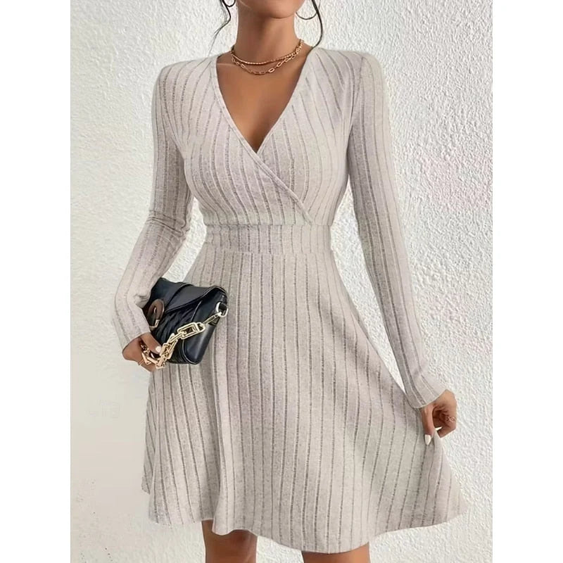 Riva Women's Dress | Ribbed Knit, Wrap Front, V-Neckline, Long Sleeves 4