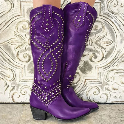 Sable Knee High Boots | Studded, Pointed Toe, Classic Cowboy Design 0