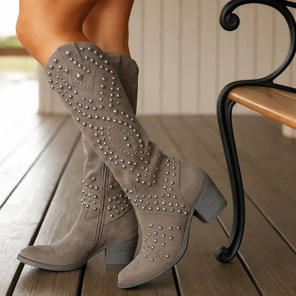 Sable Knee High Boots | Studded, Pointed Toe, Classic Cowboy Design 1