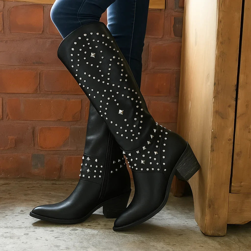Sable Knee High Boots | Studded, Pointed Toe, Classic Cowboy Design 2