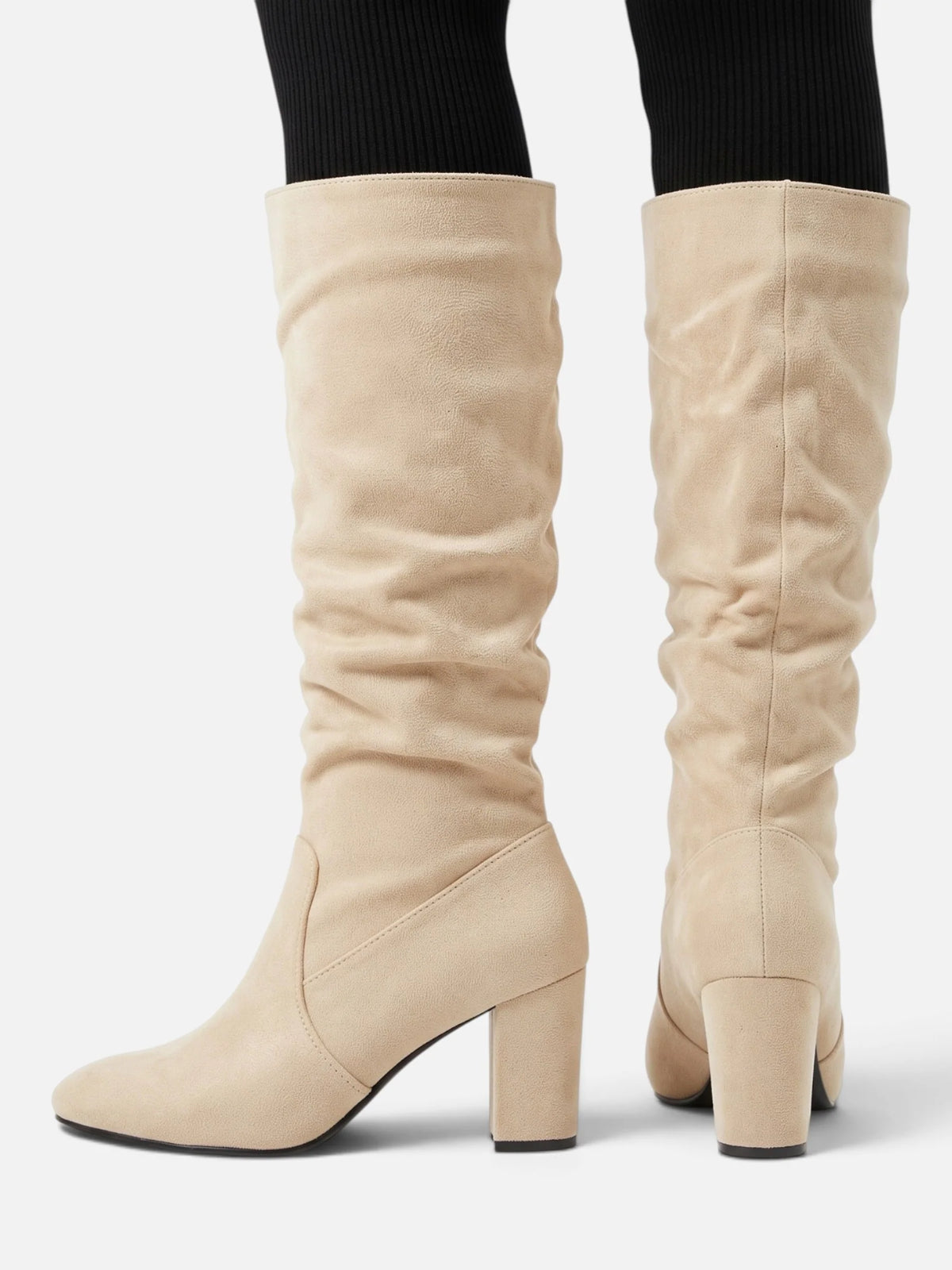 Sarina Women's Black Knee High Boots | Suede Look, Slouch Block Heel 4