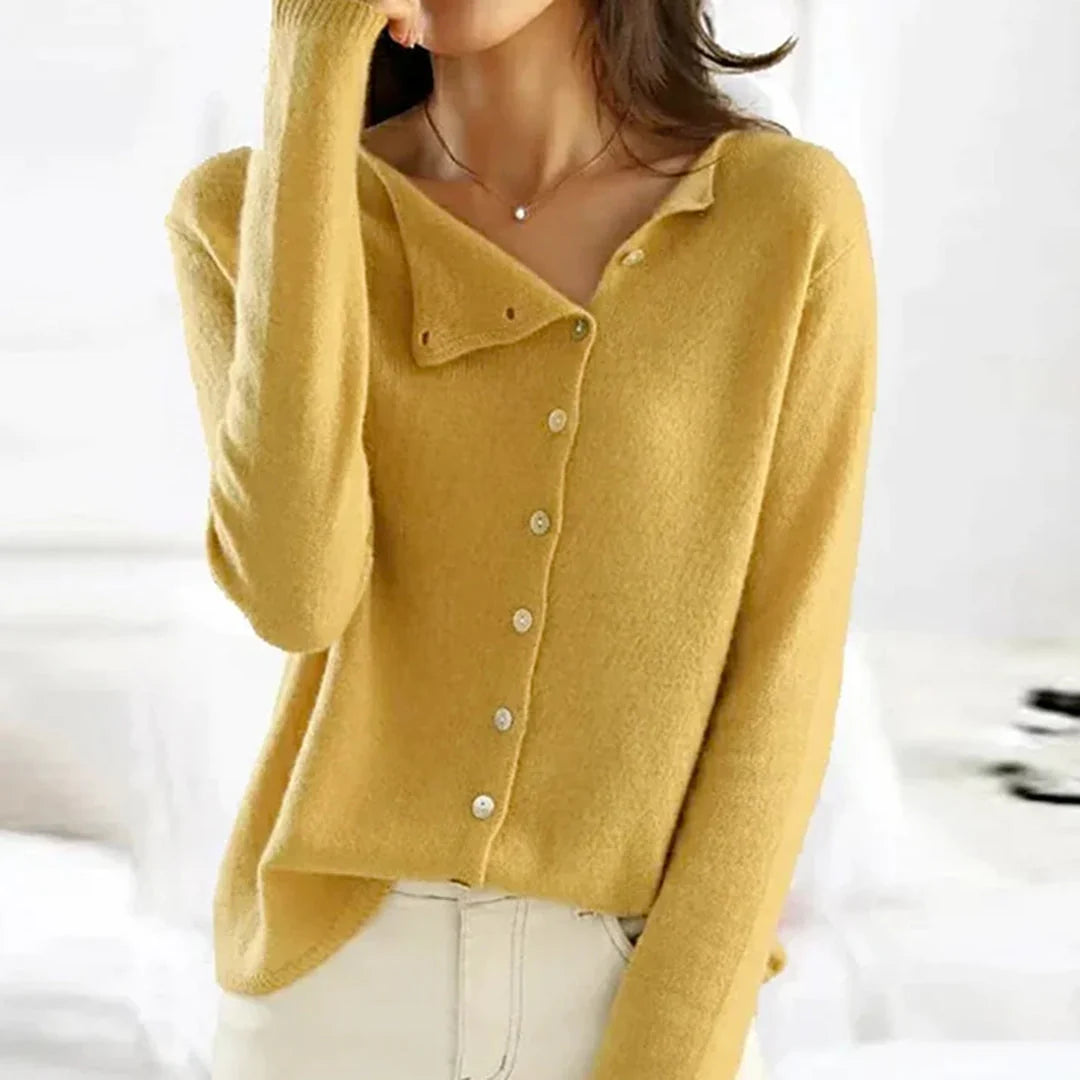 Sera Women's Cardigan | Asymmetric Button Front, Scoop Neckline 3