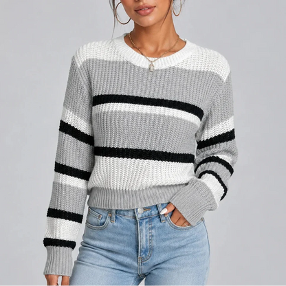 Sera Women's Sweater | Soft Knitted Striped Crew Neck 0