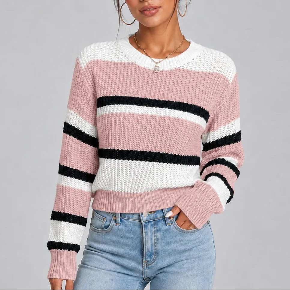 Sera Women's Sweater | Soft Knitted Striped Crew Neck 2