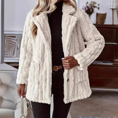 Sienna Women's Coat | Plush Teddy Fleece, Wide Notched Collar 0