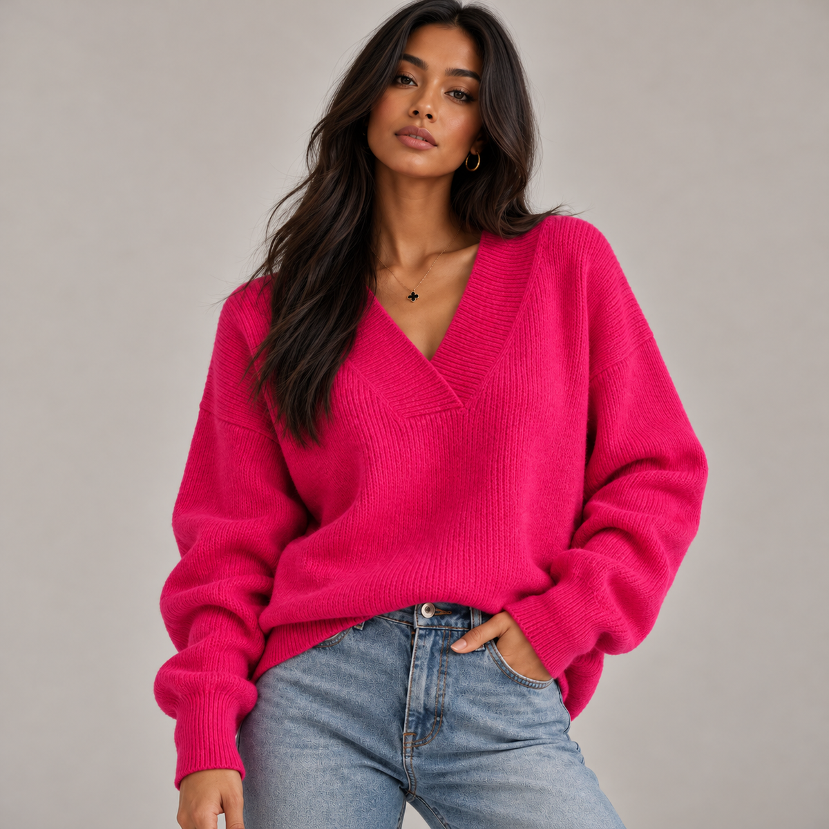 Willa Women's Oversized V-Neck Sweater | Soft Knit, Relaxed Fit