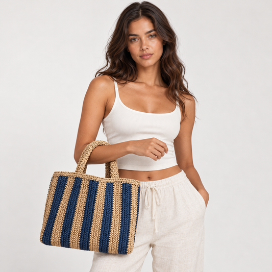 Celia Women's Crochet Tote Bag | Straw Handwoven Lightweight