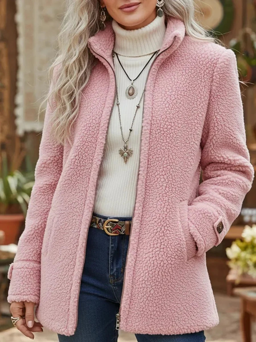 Talia Teddy Fleece Jacket | Zip-Up, High Stand Collar, Side Pockets 0