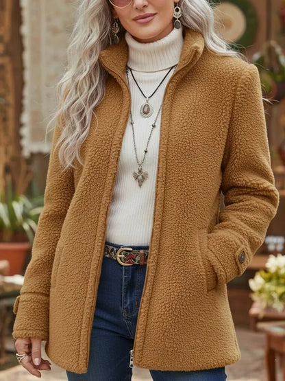 Talia Teddy Fleece Jacket | Zip-Up, High Stand Collar, Side Pockets 2