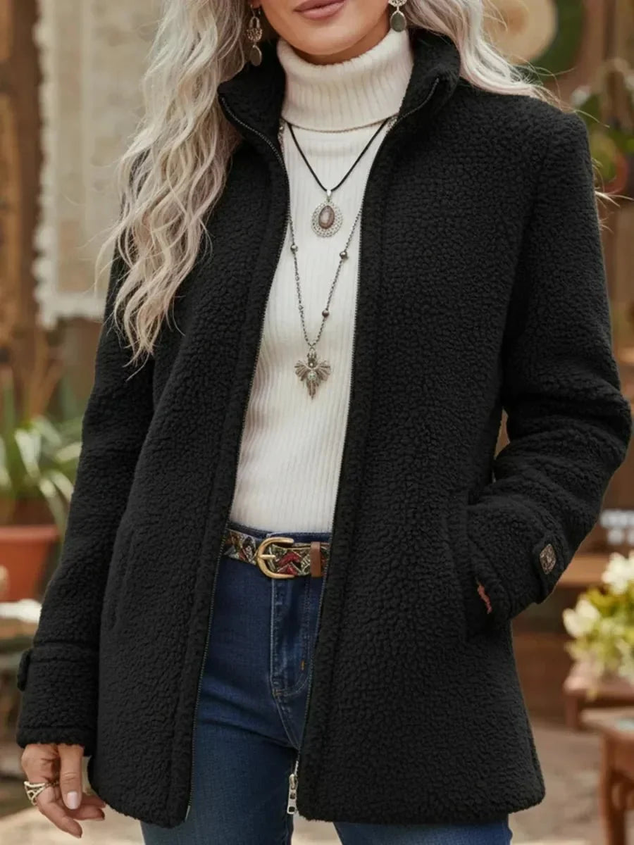 Talia Teddy Fleece Jacket | Zip-Up, High Stand Collar, Side Pockets 3