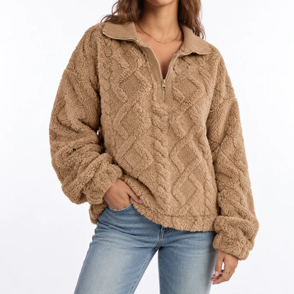 Talia Women's Fleece Pullover | Textured Cable Knit, Quarter Zip 2