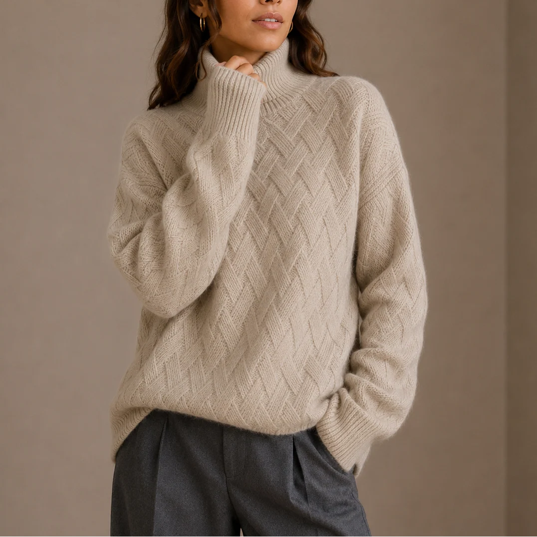 Talia Women’s Turtleneck Sweater | Textured Knit, Soft Winter Jumper 0