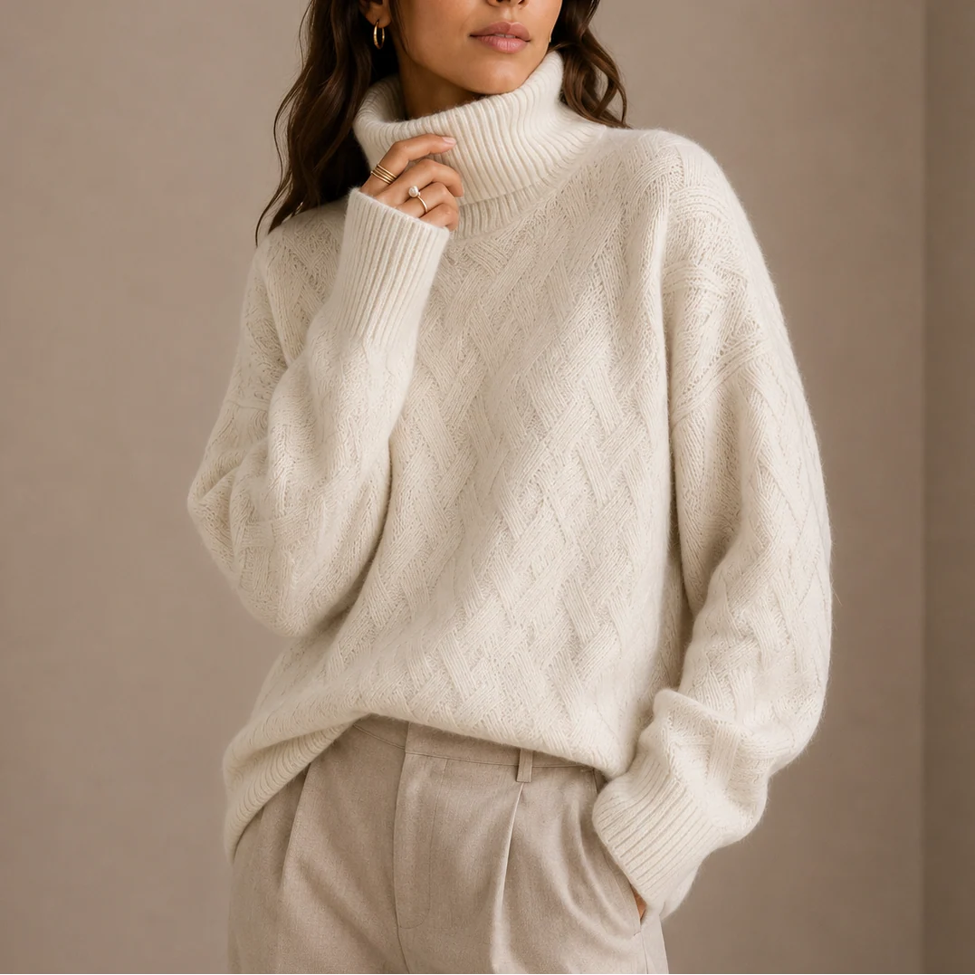 Talia Women’s Turtleneck Sweater | Textured Knit, Soft Winter Jumper 1