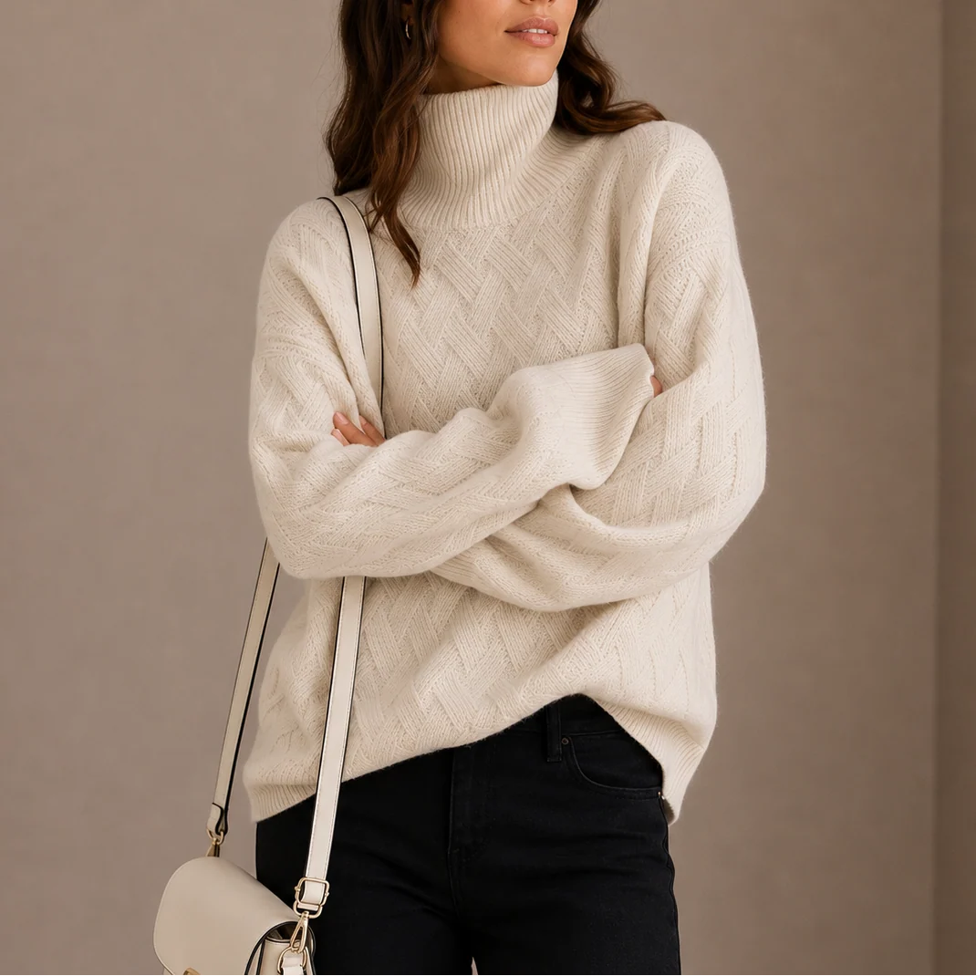 Talia Women’s Turtleneck Sweater | Textured Knit, Soft Winter Jumper 2