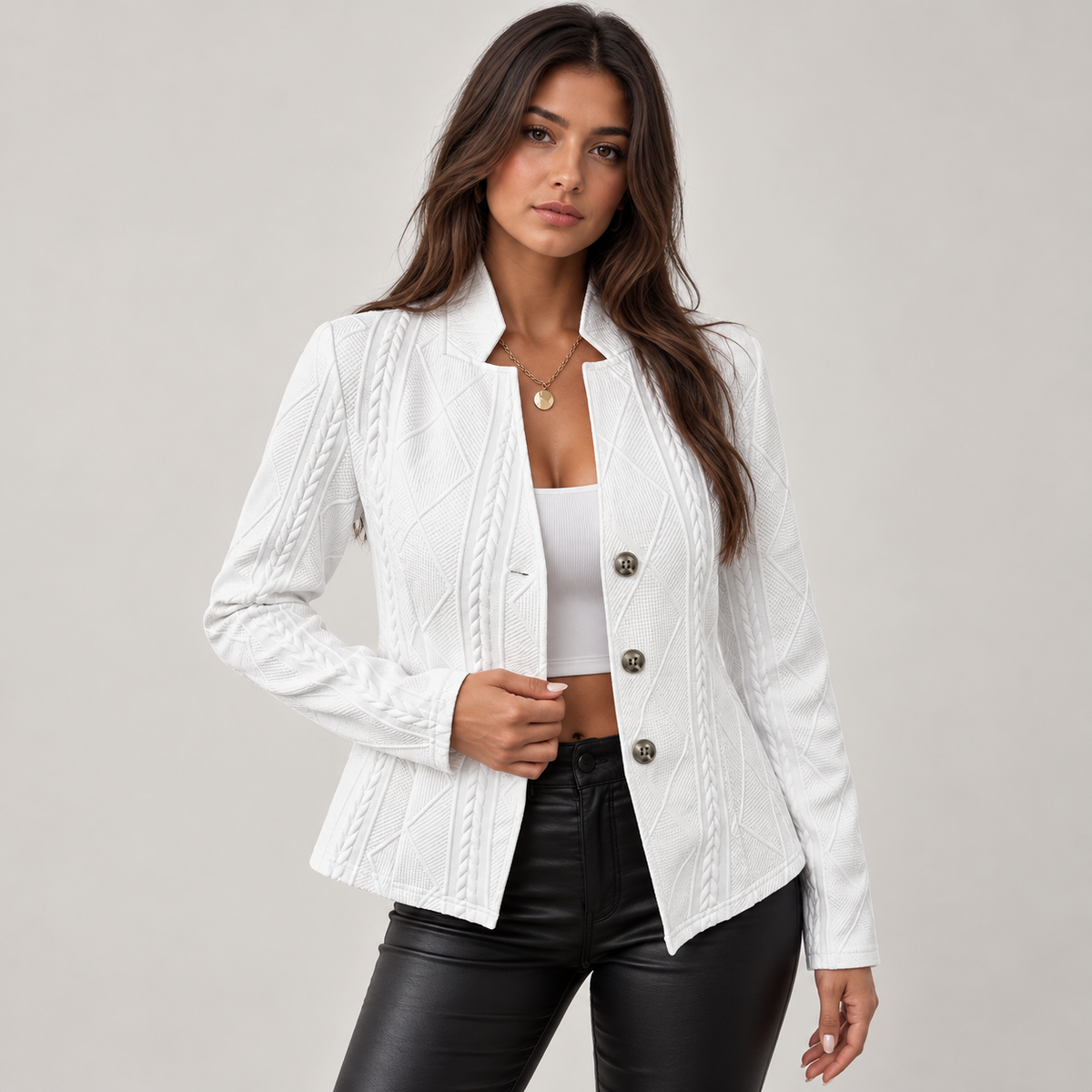 Talia Cardigan for Women | Textured Fabric, Tailored Fit, Stand Collar