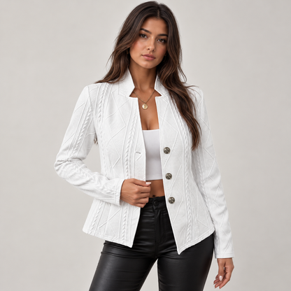 Talia Cardigan for Women | Textured Fabric, Tailored Fit, Stand Collar