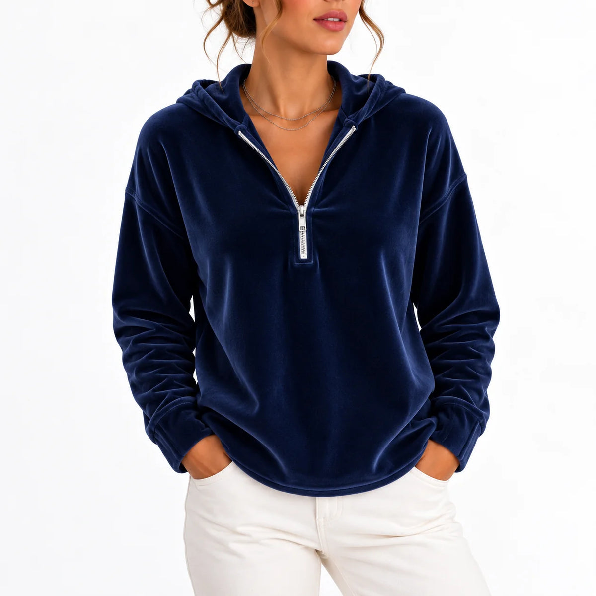 Vera Women's Quarter-Zip Hoodie | Velvet, Long Sleeve 0
