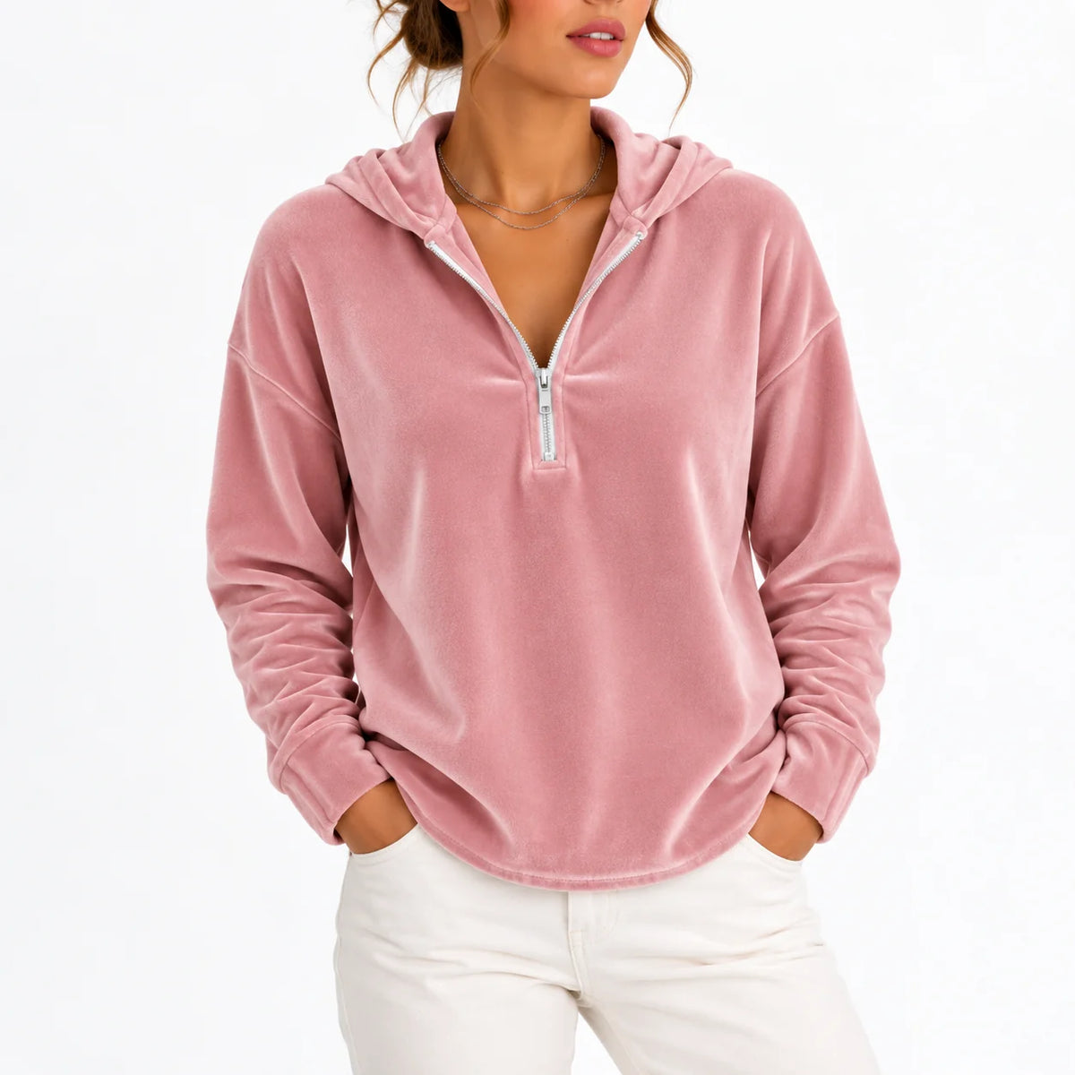 Vera Women's Quarter-Zip Hoodie | Velvet, Long Sleeve 1