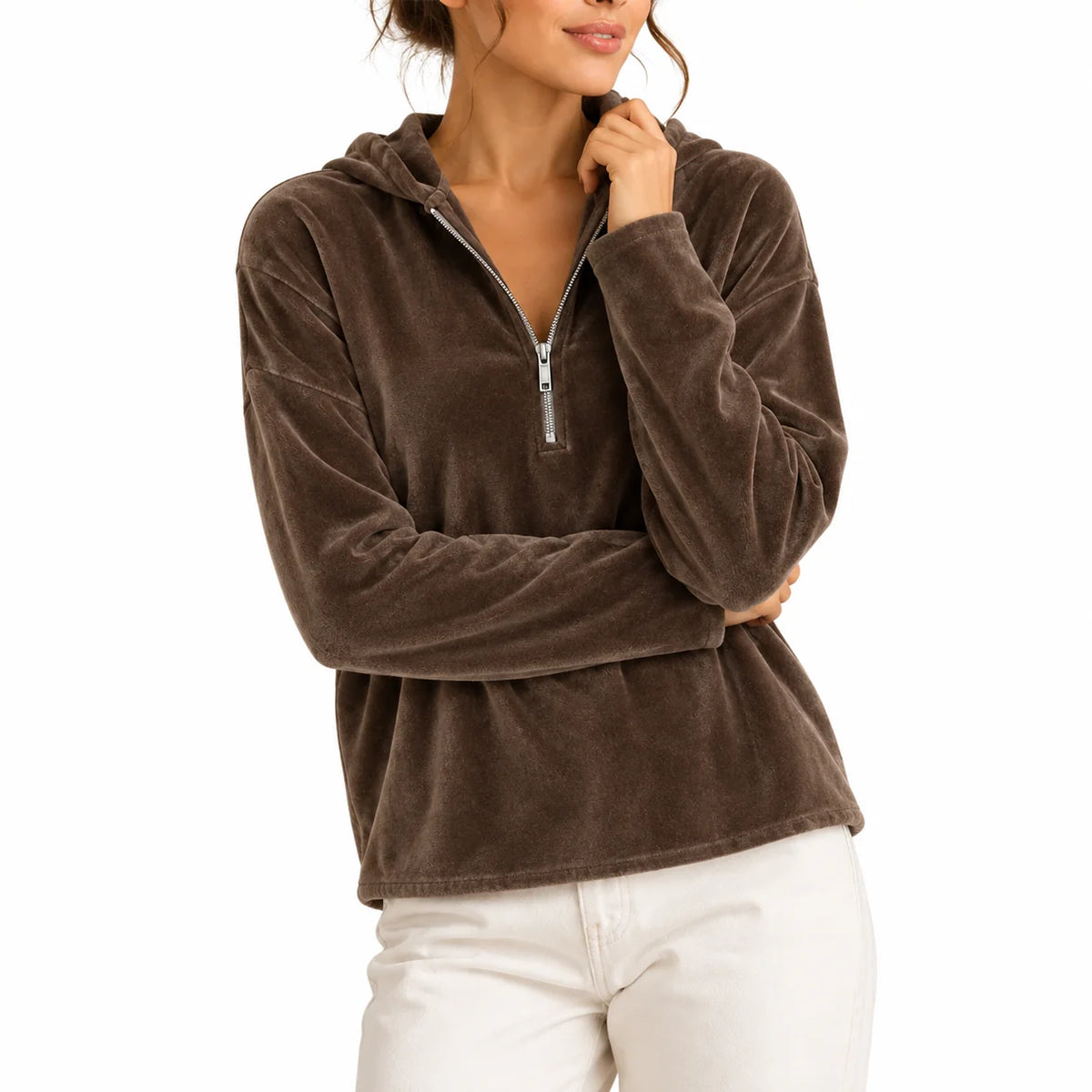 Vera Women's Quarter-Zip Hoodie | Velvet, Long Sleeve 4