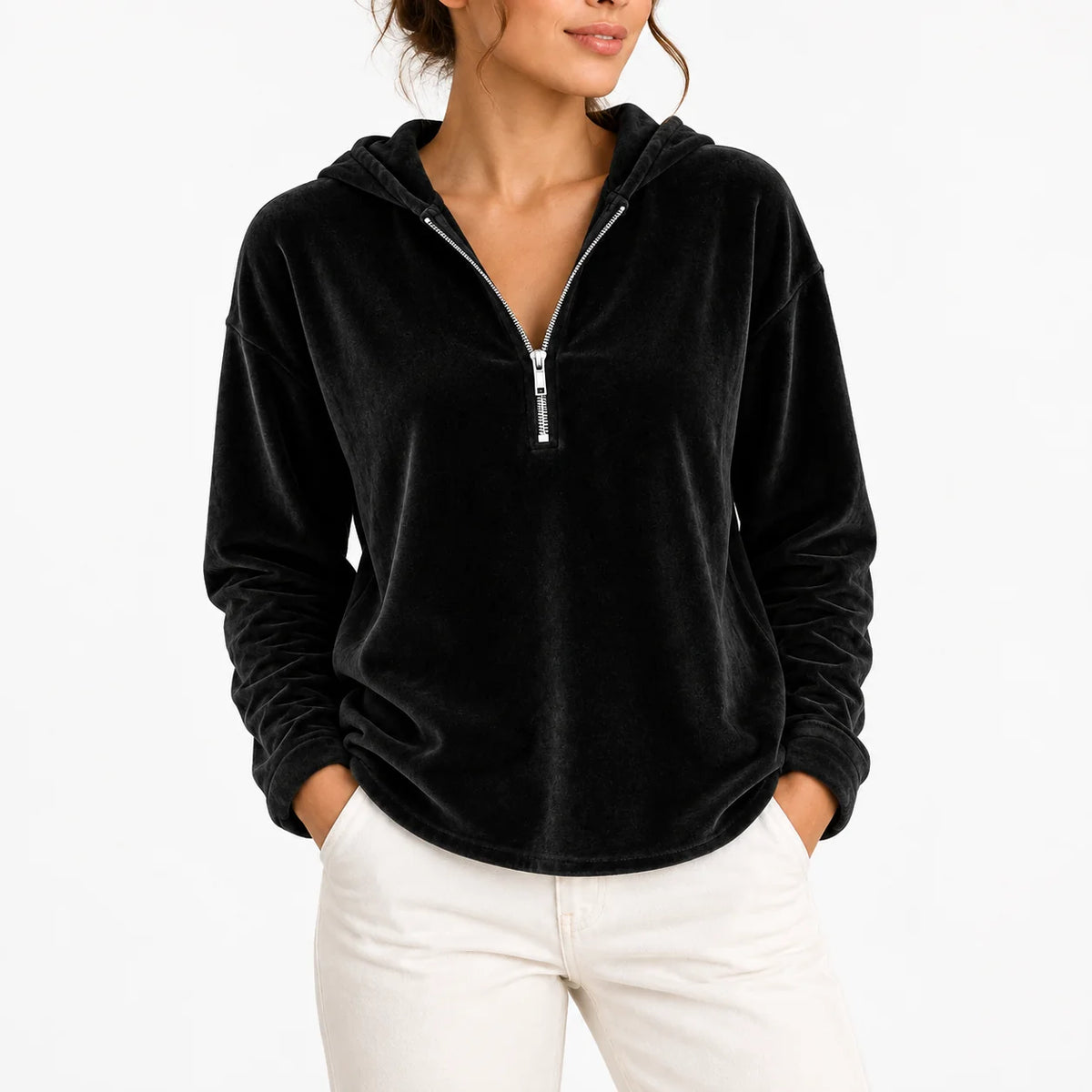 Vera Women's Quarter-Zip Hoodie | Velvet, Long Sleeve 5