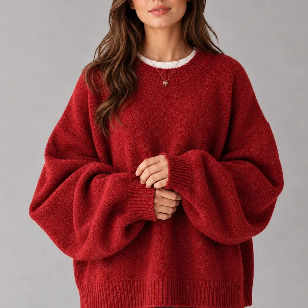 Willa Women's Oversized Knit Jumper | Balloon Sleeves, Crew Neck 5
