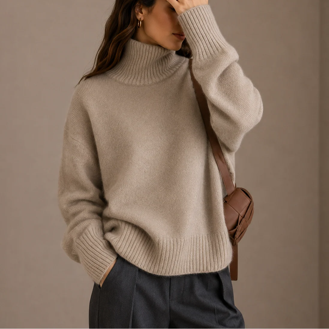 Willa Women's Oversized Turtleneck Sweater | Soft Knit Relaxed Fit 1