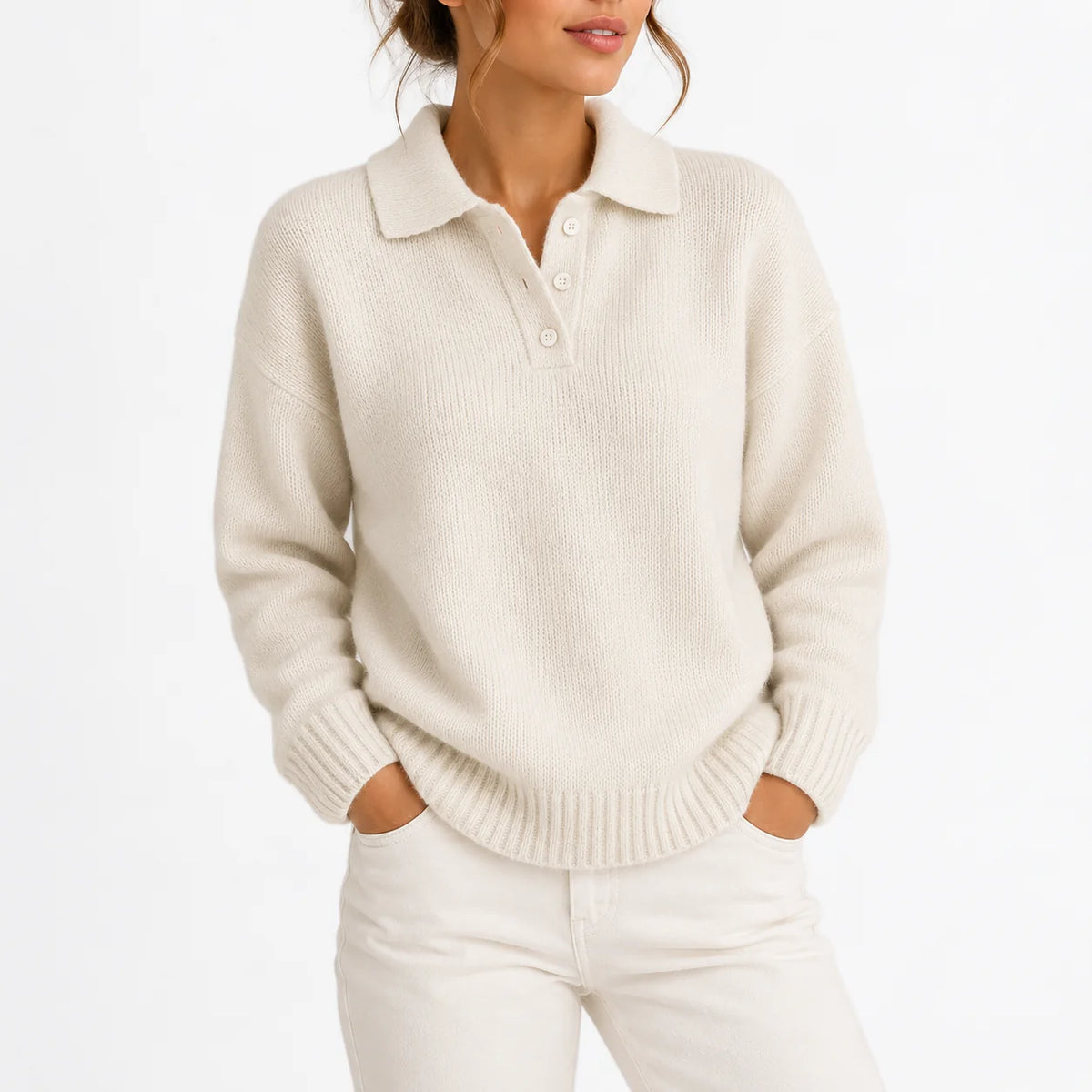 Willa Women's Sweater | Knit Polo Collar, Relaxed Fit 0