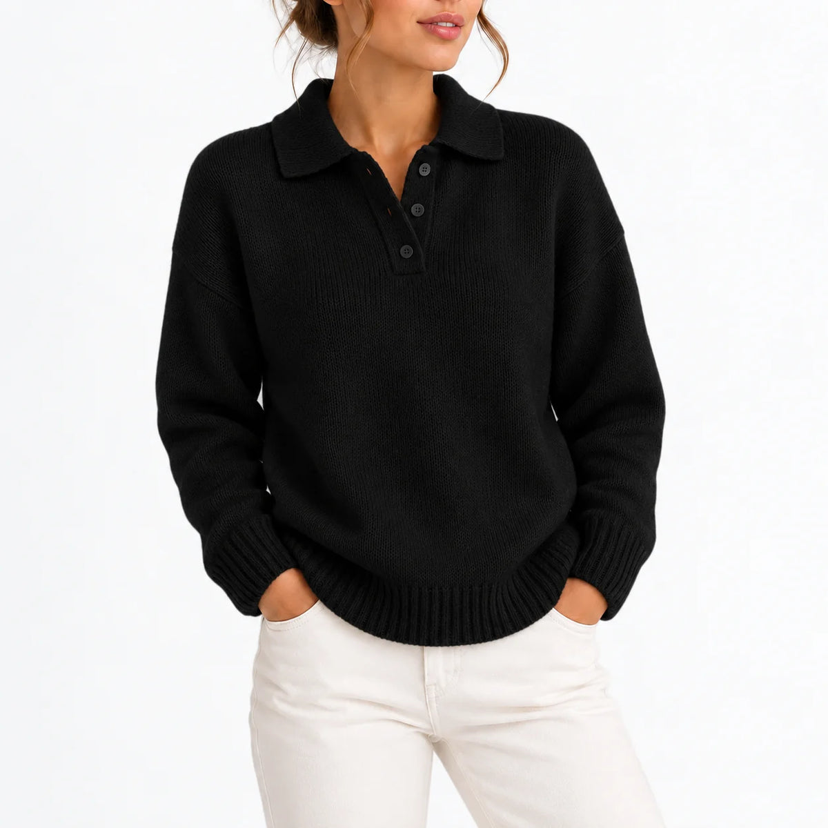 Willa Women's Sweater | Knit Polo Collar, Relaxed Fit 1