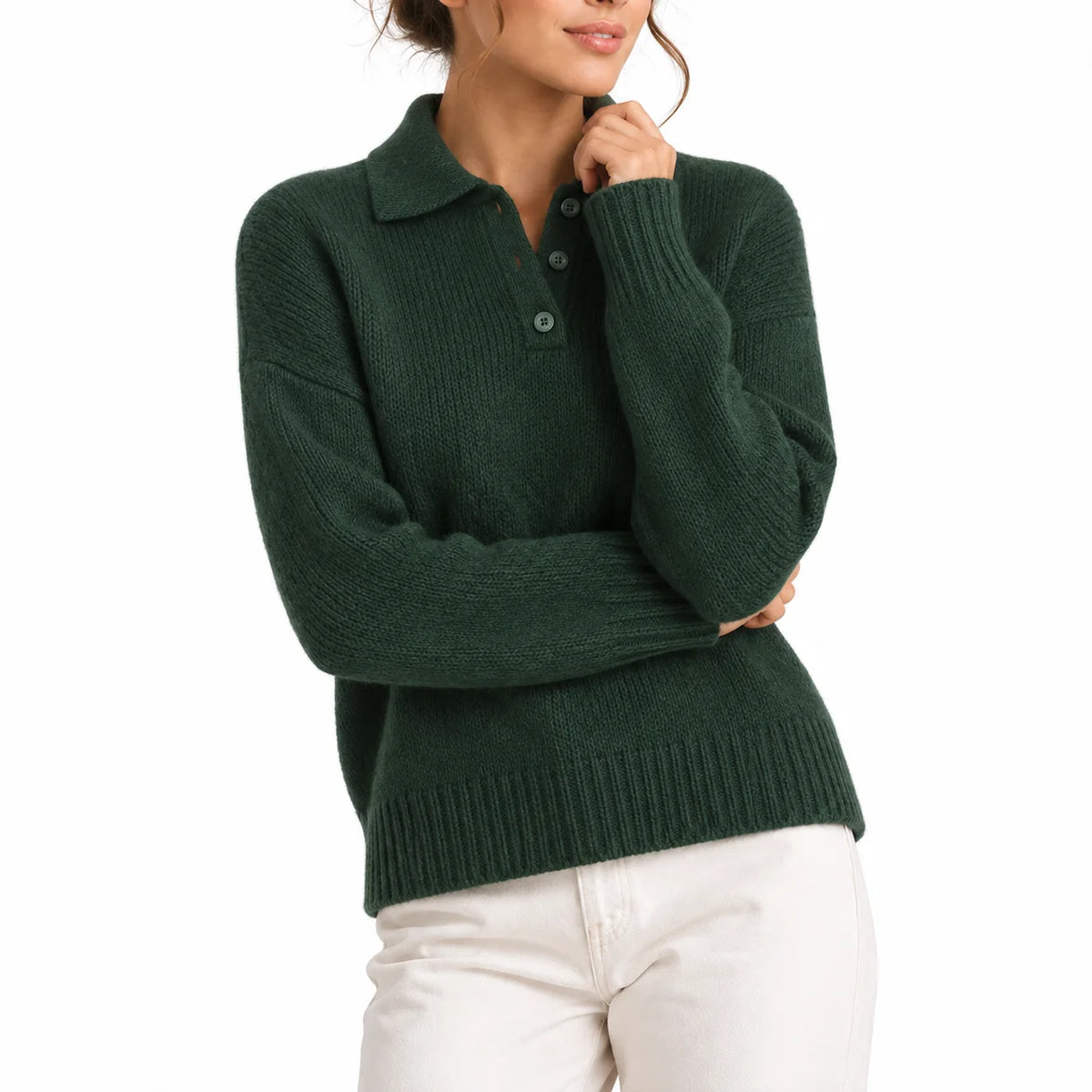 Willa Women's Sweater | Knit Polo Collar, Relaxed Fit 2