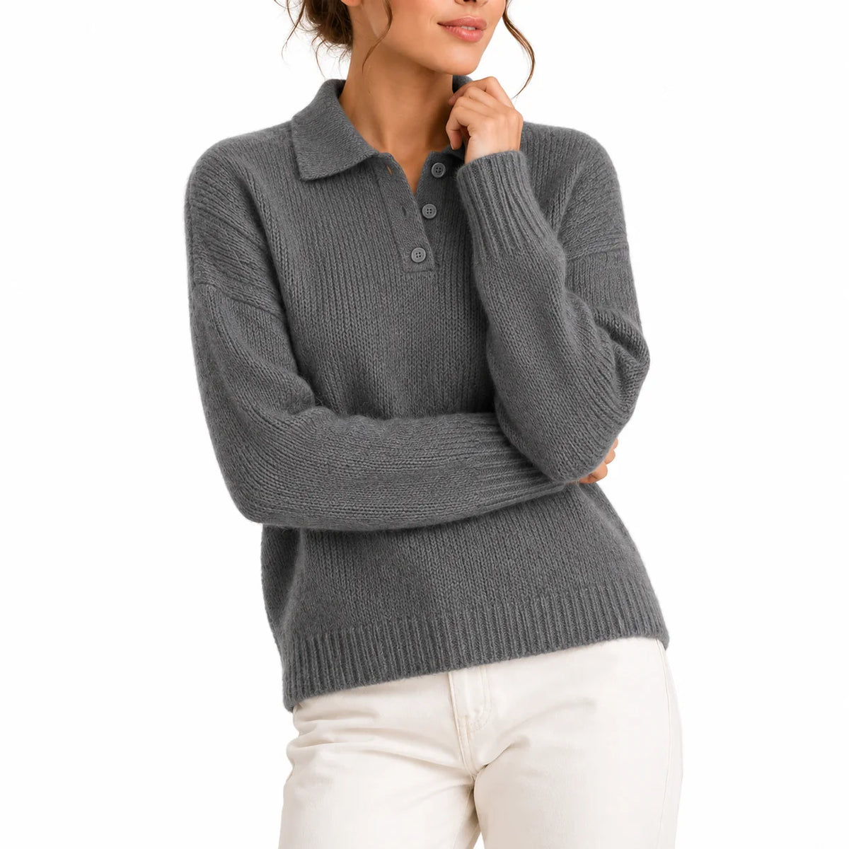 Willa Women's Sweater | Knit Polo Collar, Relaxed Fit 3