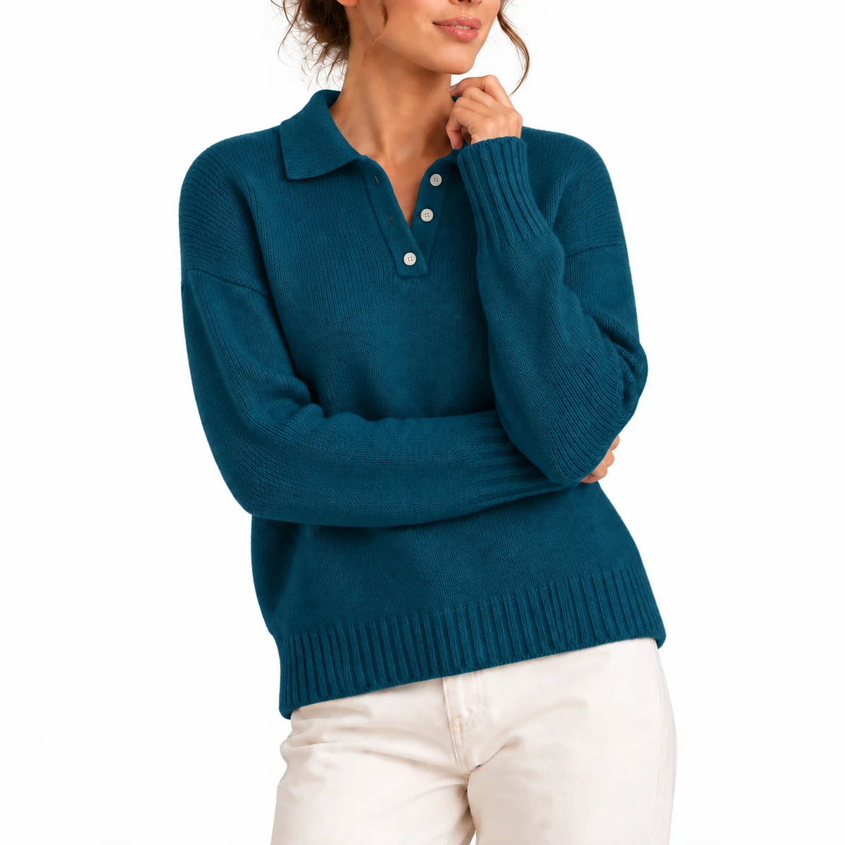 Willa Women's Sweater | Knit Polo Collar, Relaxed Fit 6