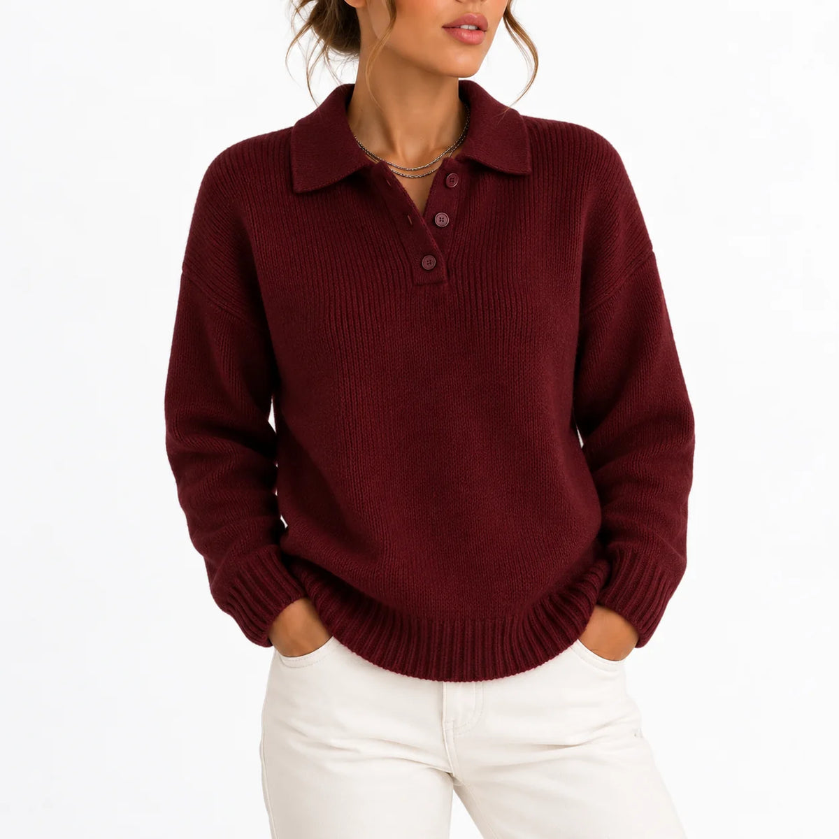 Willa Women's Sweater | Knit Polo Collar, Relaxed Fit 8