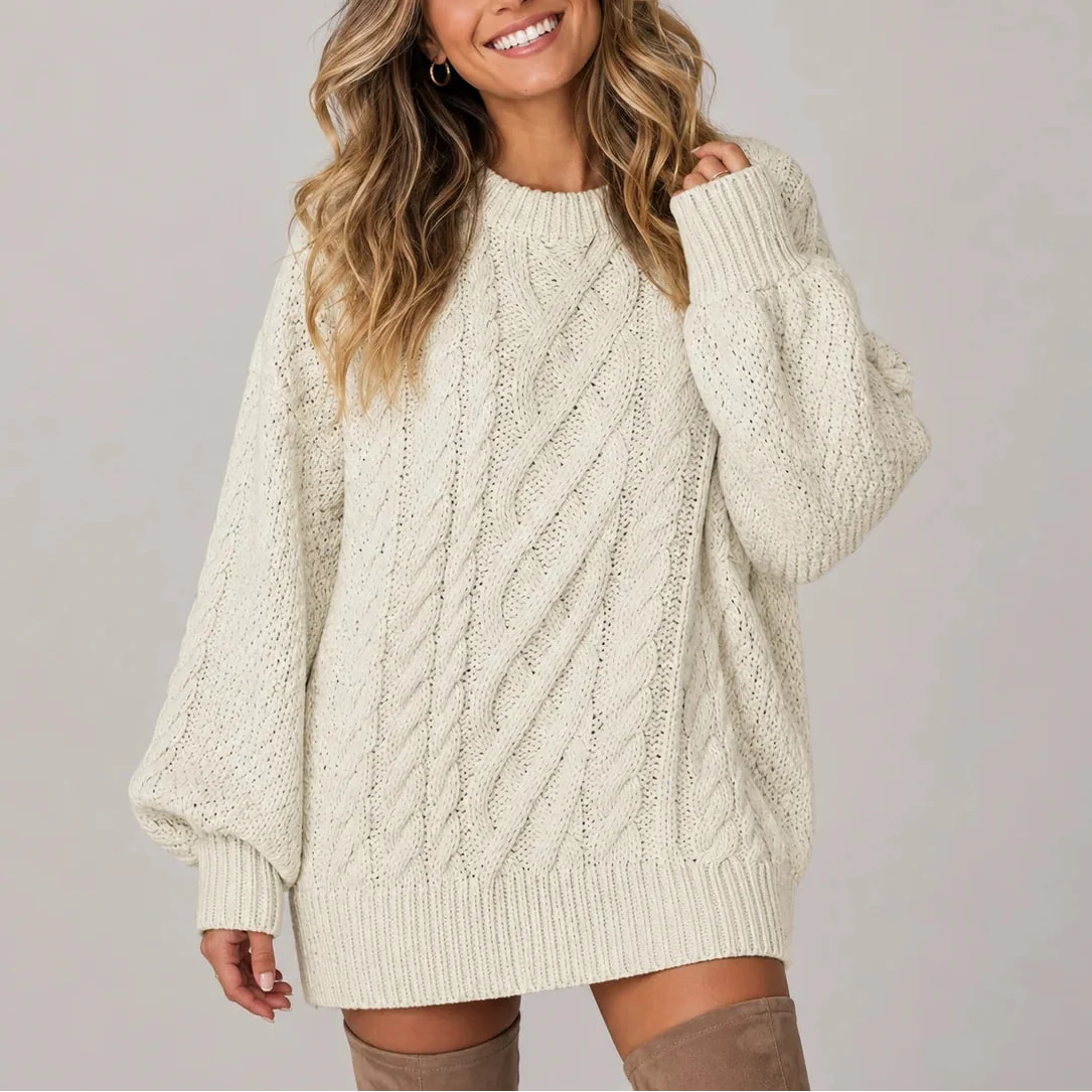 Wynna Cable Knit Jumper Dress | Oversized, Long Sleeves 0