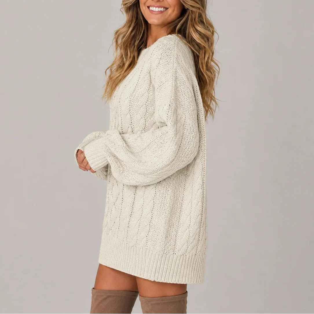 Wynna Cable Knit Jumper Dress | Oversized, Long Sleeves 1