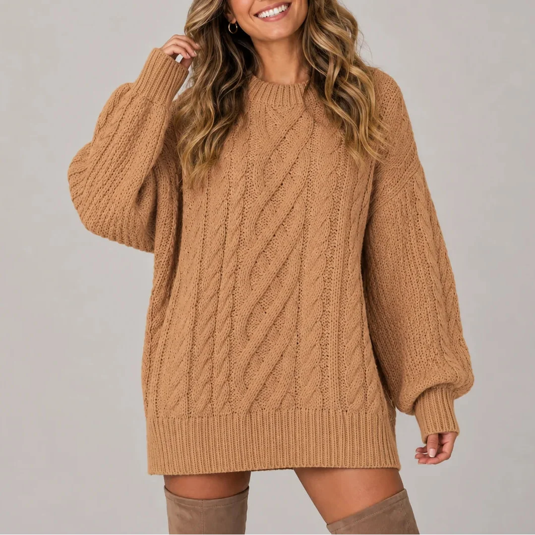 Wynna Cable Knit Jumper Dress | Oversized, Long Sleeves 3