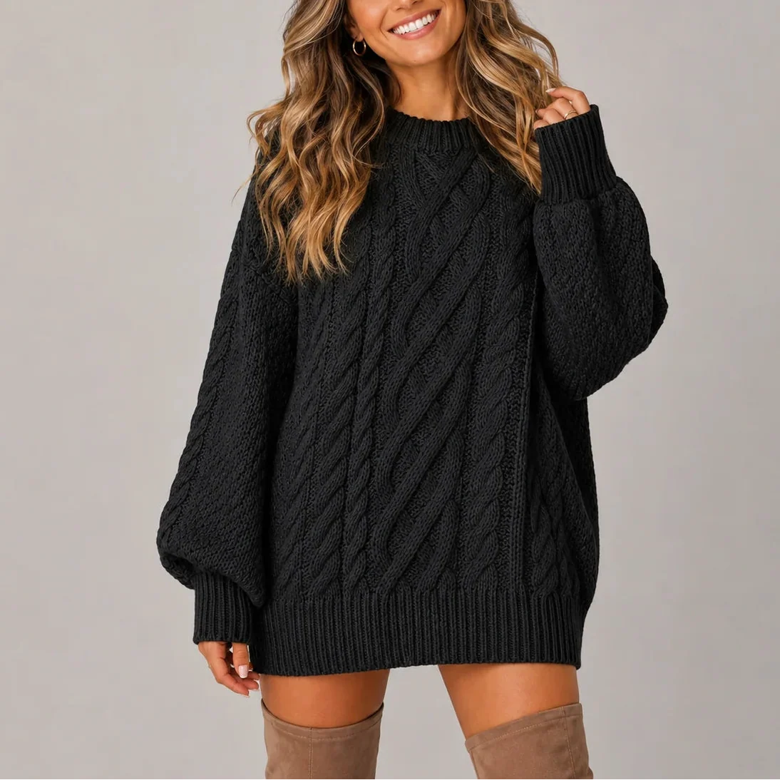 Wynna Cable Knit Jumper Dress | Oversized, Long Sleeves 8